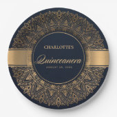 LUXE NAVY GOLD CLASSIC VERZIERT MANDALA QUINCEANER PAPPTELLER (Vorderseite)