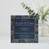 LUXE NAVY GOLD ELEGANT ROSE FLORAL WORKSHOP EVOP EINLADUNG (Stehend Vorderseite)