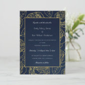LUXE NAVY GOLD KRAFT ELEGANT ROSE FLORAL WEDDING EINLADUNG (Stehend Vorderseite)