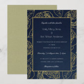LUXE NAVY GOLD KRAFT ELEGANT ROSE FLORAL WEDDING EINLADUNG (Vorne/Hinten)