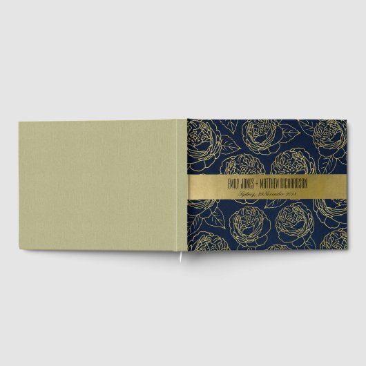 LUXE NAVY GOLD KRAFT ELEGANTE ROSE BLUMENWEDD GÄSTEBUCH (Voll)