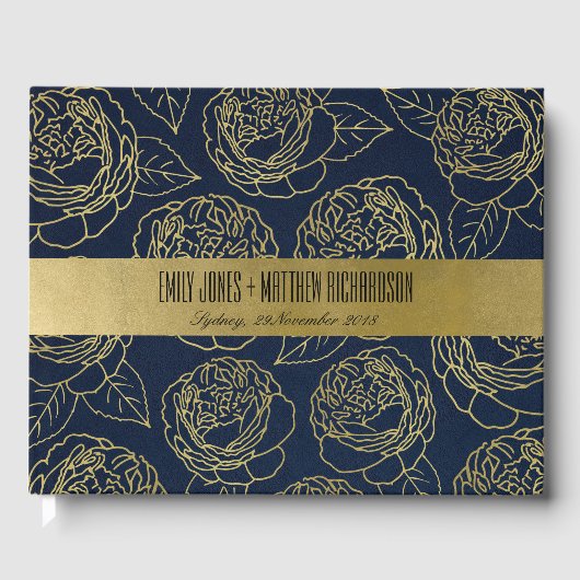 LUXE NAVY GOLD KRAFT ELEGANTE ROSE BLUMENWEDD GÄSTEBUCH (Vorderseite)
