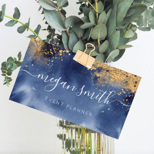 Luxe Navy Gold Watercolor Visitenkarte