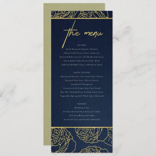 LUXE NAVY IMITATS GOLD KRAFT ELEGANT ROSE FLORAL M MENÜKARTE (Vorne/Hinten)