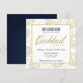 LUXE NAVY IMITATS GOLD ROSE FLORAL COCKTAIL PARTY EINLADUNG