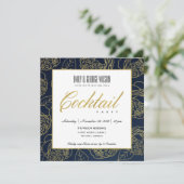 LUXE NAVY IMITATS GOLD ROSE FLORAL COCKTAIL PARTY EINLADUNG (Stehend Vorderseite)