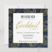 LUXE NAVY IMITATS GOLD ROSE FLORAL COCKTAIL PARTY EINLADUNG (Vorderseite)