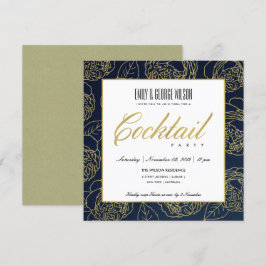 LUXE NAVY IMITATS GOLD ROSE FLORAL COCKTAIL PARTY EINLADUNG