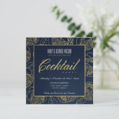 LUXE NAVY IMITATS GOLD ROSE FLORAL COCKTAIL PARTY EINLADUNG (Stehend Vorderseite)