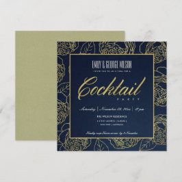 LUXE NAVY IMITATS GOLD ROSE FLORAL COCKTAIL PARTY EINLADUNG