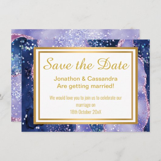 LUXE NAVY LILA GOLD SAVE THE DATE (Vorne/Hinten)