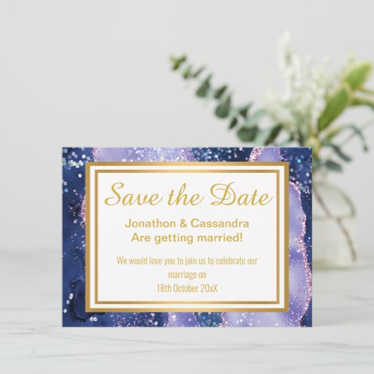 LUXE NAVY LILA GOLD SAVE THE DATE (Stehend Vorderseite)