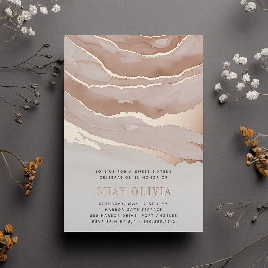 Luxe Neutral Marble 16 . Geburtstag Geburtstag Folieneinladung