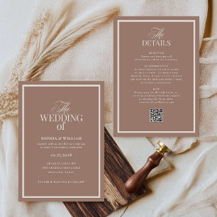 Luxe Neutral Mocha Taupe   RSVP QR-Code Hochzeit Einladung