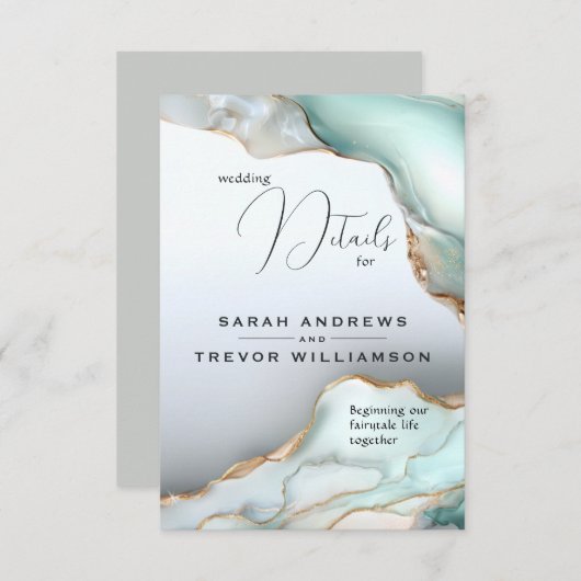 Luxe Opal Aquamarin Gold Fluid Alcohol Ink Begleitkarte (Vorne/Hinten)