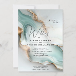 Luxe Opal Aquamarin Gold Fluid Alcohol Ink Einladung