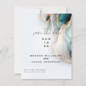 Luxe Opal Aquamarin Gold Fluid Alcohol Ink Einladung (Vorderseite)