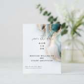 Luxe Opal Aquamarin Gold Fluid Alcohol Ink Einladung (Stehend Vorderseite)