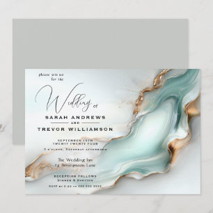 Luxe Opal Aquamarin Gold Fluid Alcohol Ink Einladung