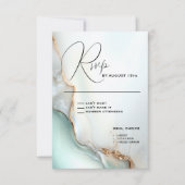 Luxe Opal Aquamarin Gold Fluid Alcohol Ink RSVP Karte (Vorderseite)