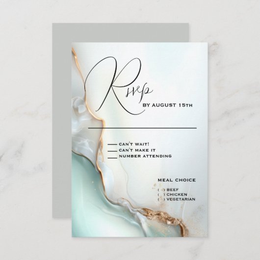 Luxe Opal Aquamarin Gold Fluid Alcohol Ink RSVP Karte (Vorne/Hinten)