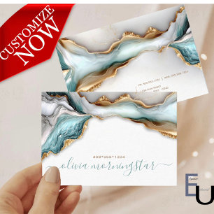 Luxe Opal Aquamarin Gold Fluid Alcohol Ink Visitenkarte