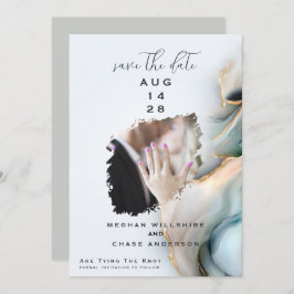 Luxe Opal Teal Gold Fluid Alcohol Ink Einladung