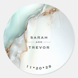 Luxe Opal Teal Gold Fluid Alcohol Ink Runder Aufkleber