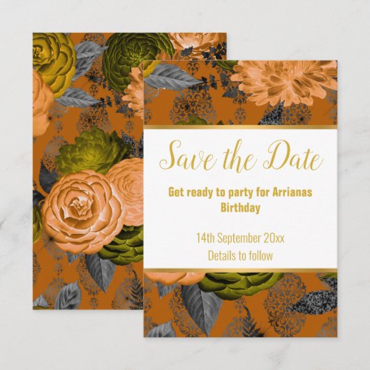 LUXE ORANGE GOLD WHITE RESPONSE RSVP CARD KARTE (Vorne/Hinten)