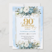 Luxe pale blue gold detailing 90th birthday invite einladung (Vorderseite)