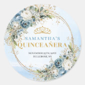 Luxe Pastel Blue Gold Greenery Quinceañera Sticker (Vorderseite)