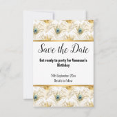 LUXE PEACOCK FEATHER GOLD SAVE THE DATE RSVP KARTE (Vorderseite)