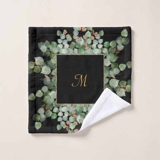 LUXE PERSONALISIERT EUCALYPTUS BLACK BATH TOWEL SE BADHANDTUCH SET (Waschlappen)