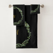 LUXE PERSONALISIERT EUCALYPTUS SCHWARZ BADHANDTUCH SET (Insitu)