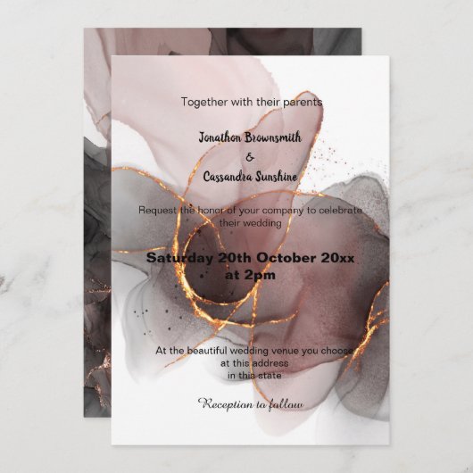 LUXE PINK ABSTRAKTE MARMOR EINLADUNG (Vorne/Hinten)