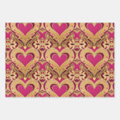 Luxe Pink Gold Hearts Valentine Wrapping Paper Geschenkpapier Set (Vorderseite 2)