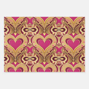 Luxe Pink Gold Hearts Valentine Wrapping Paper Geschenkpapier Set