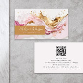Luxe Pink Gold Splash QR Code Visitenkarte