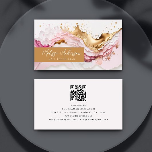 Luxe Pink Gold Splash QR Code Visitenkarte
