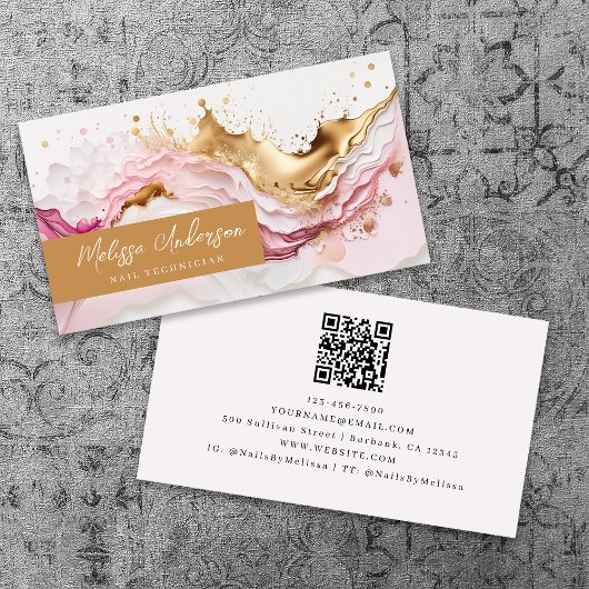 Luxe Pink Gold Splash QR Code Visitenkarte