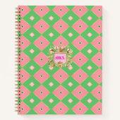 Luxe Pink & Green Harlequin Crest Monogram Notizblock (Vorderseite)