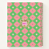Luxe Pink & Green Harlequin Crest Monogram Notizblock (Rückseite)