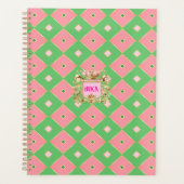 Luxe Pink & Green Harlequin Monogram Planner Planer (Vorderseite)