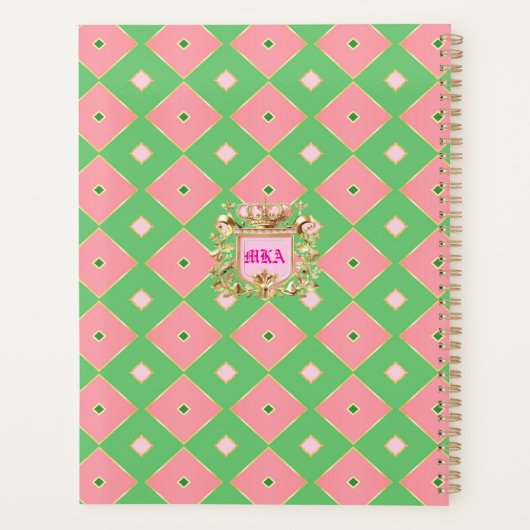 Luxe Pink & Green Harlequin Monogram Planner Planer (Rückseite)