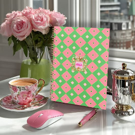 Luxe Pink & Green Harlequin-Wappen-Monogramm Notizblock