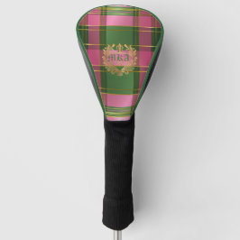 Luxe Pink Green Plaid Monogram Golf Chic Headcover