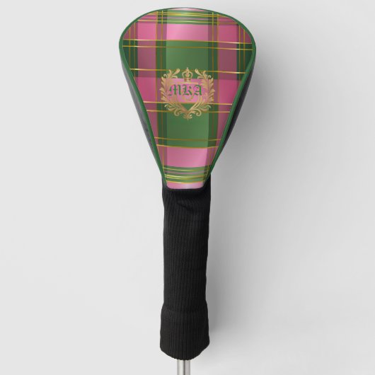 Luxe Pink Green Plaid Monogram Golf Chic Headcover (Vorderseite)