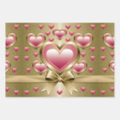 Luxe Pink Hearts Gold Glitzer Ribbon Bow Wrapping Geschenkpapier Set (Vorderseite 2)