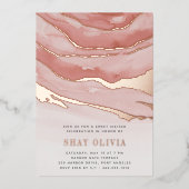 Luxe Pink Marble 16 . Geburtstag Geburtstag Folieneinladung (Vorderseite)