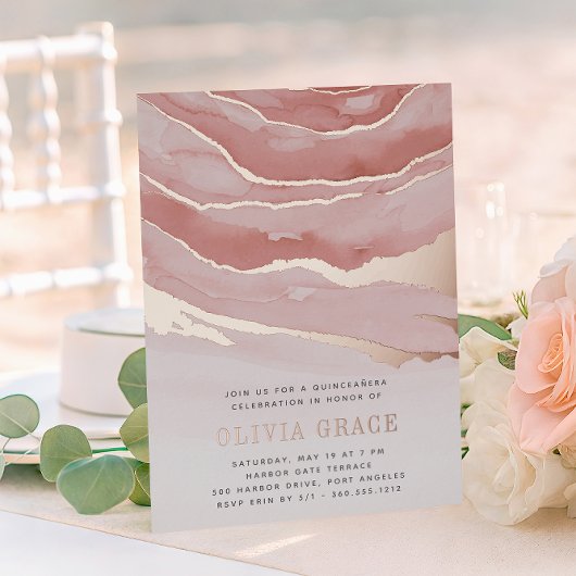 Luxe Pink Marble Quinceanera Folieneinladung